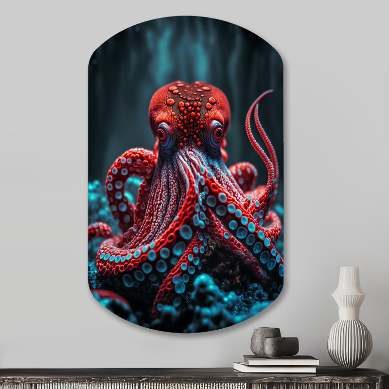 Art mural en métal asymétrique Manfredi - Animal Octopus, H 31 po x l 19 po