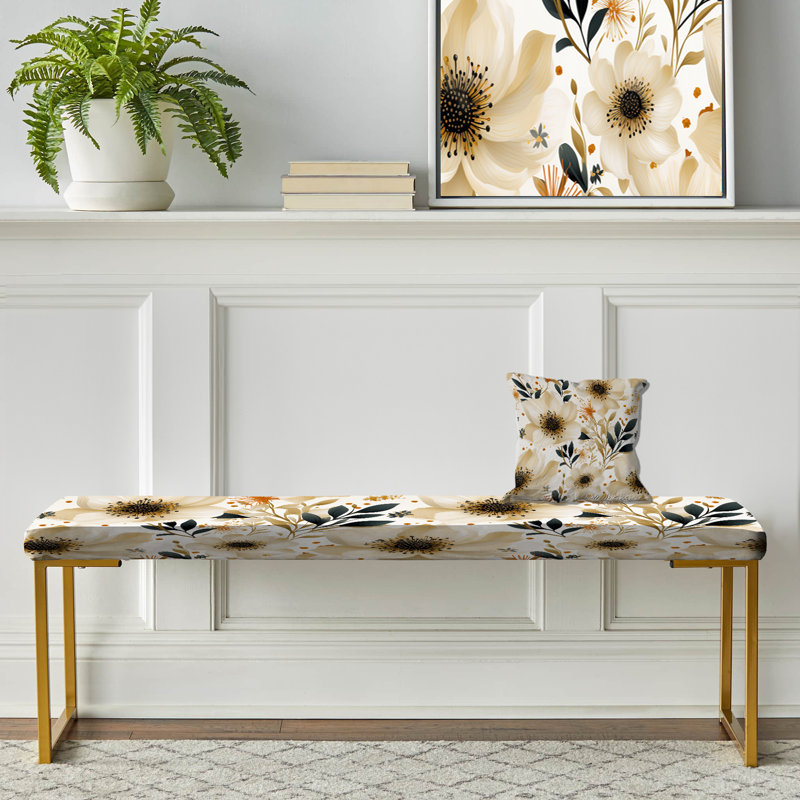 Banc rembourré or, Beige And Black Watercolor Floral Pattern