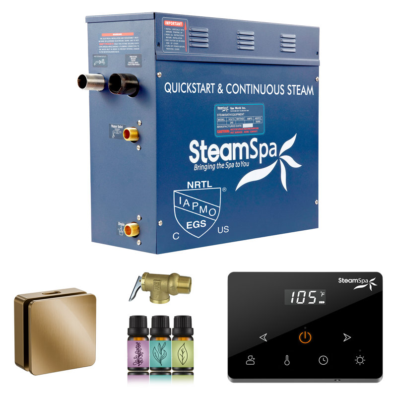 Oasis Series 7.5KW Steam Bath Generator With Continuous Steam Plus Easy Touch Pad, Gold