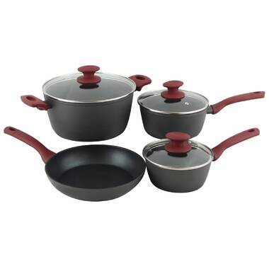 Gibson Home Back to Basics Nonstick Carbon Steel Cookware Set, 7-Piece,  True Red