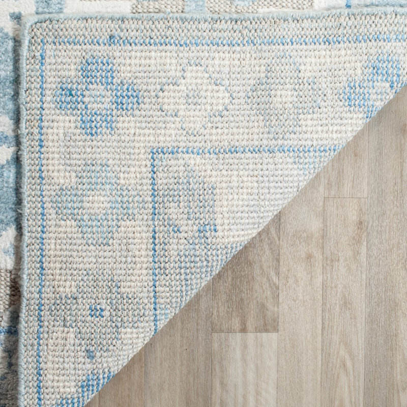 Tapis bleu en soie / coton / lin noué à la main Baum, Rectangle 9 pi x 12 pi