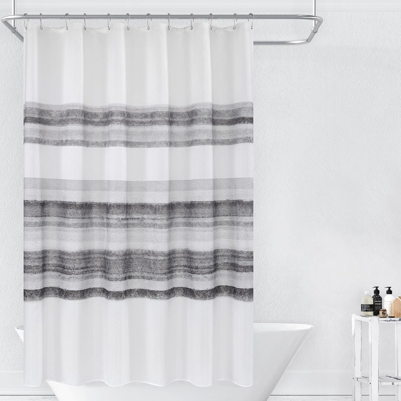 Blue and Orange Ombre Striped Fabric Shower Curtain 72x72