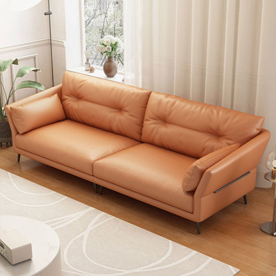 Canapé modulaire orange en cuir véritable