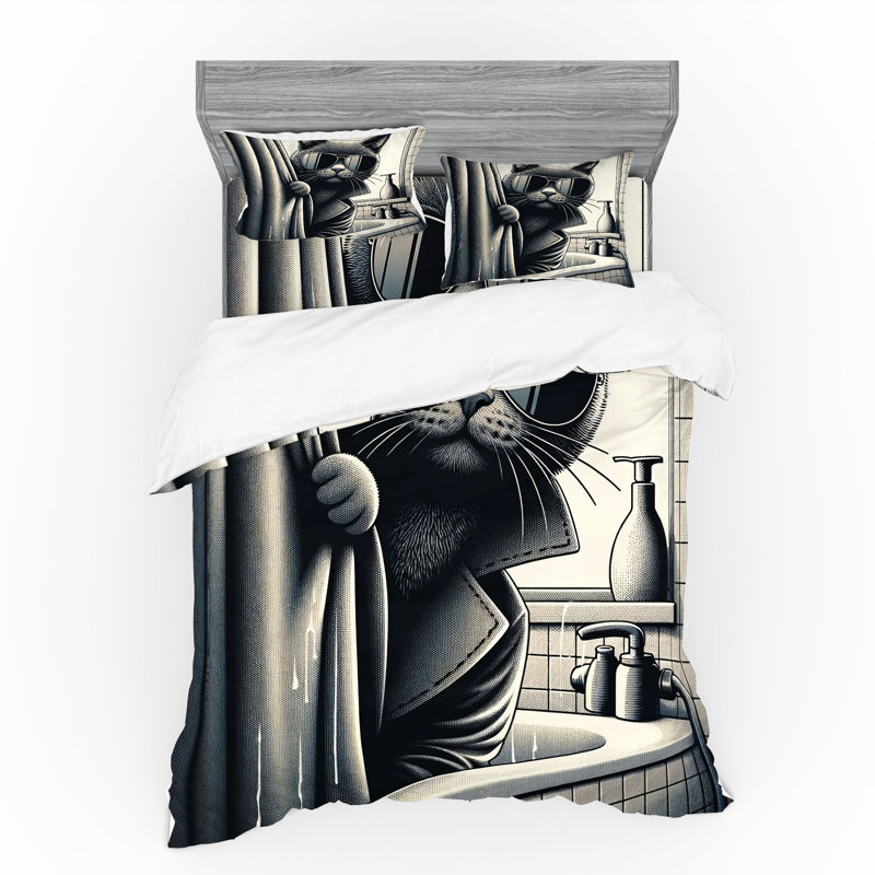 Ensemble de literie pour chat Ambesonne et sépia gris pâle foncé, Housse de couette très grand lit californien + 3