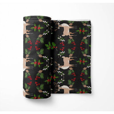 Botanical Deer Holiday Velveteen Fleece Throw Blanket