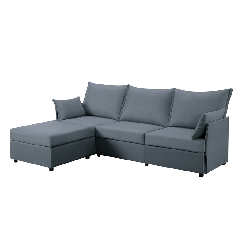 93.7” Sectional Sofa with ottoman, Gray Polyester Blend