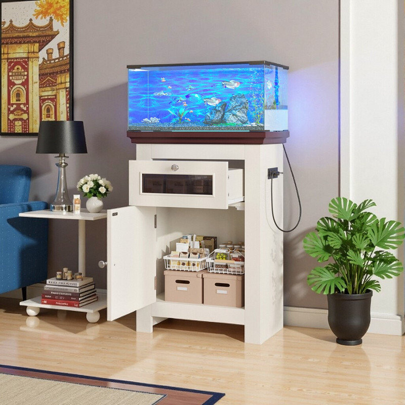 Support d'aquarium de 10 à 15 gallons avec prises de courant et capacité de rangement de 198 lb.