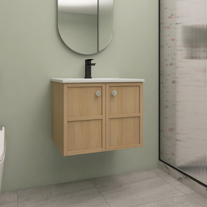 Meuble-lavabo mural 24 po avec lavabo en céramique, 2 portes à fermeture douce
