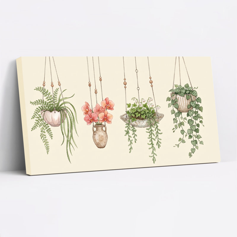 Ensemble de 1 tableau sur toile représentant des plantes suspendues, L 32 po x H 16 po, Toile tendue
