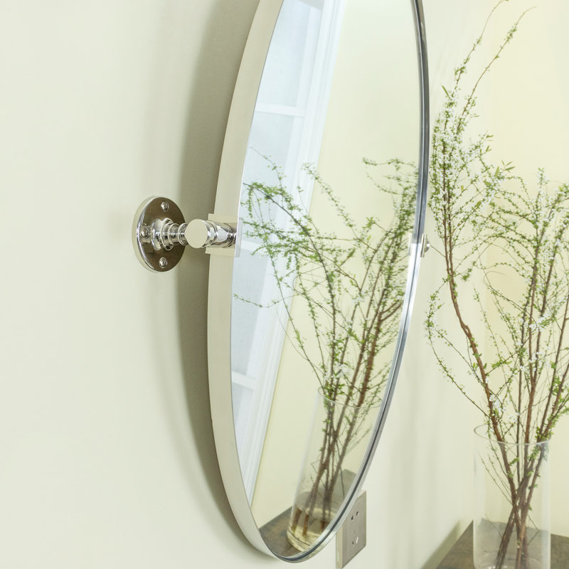 Aura 20'' W X 30'' H Chrome Metal Framed Oval Pivoting Bathroom Mirror, Tilting Oval Vanity Mirror for Wall, Vertical Hanging