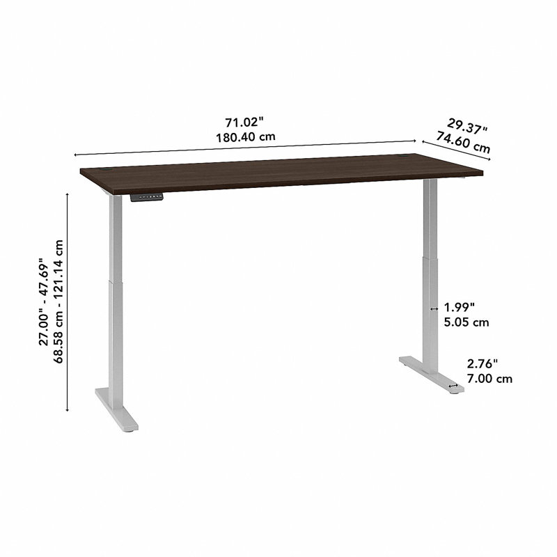 Move 60 Series Adjustable Metal Base Standing Desk, Sand Oak/Black, 47.69" H x 71.02" W x 29.37" D