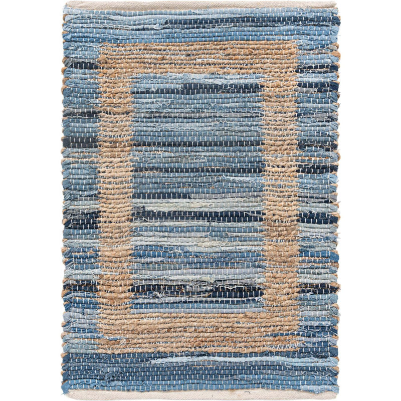 Tapis bleu marine / brun en jute tissé à plat à la main Mcandrews, Rectangle 2 pi x 3 pi 1 po