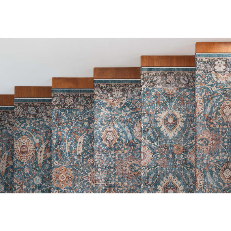Asha Liana Teal Custom Size Hallway Stair Runner - Vintage Persian Oriental Low Pile Carpet, Runner 2'7" x 99'