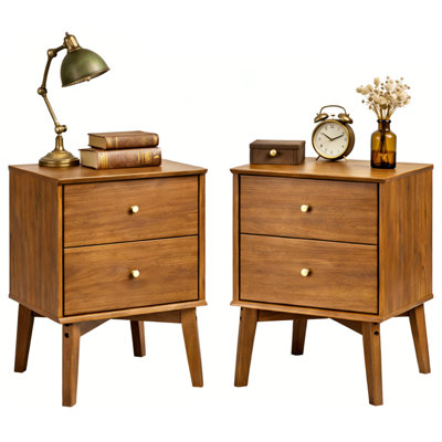 Mid-Century Modern 2-Drawer Nightstand With Tapered Legs