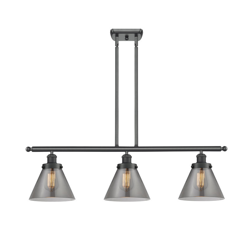 Luminaire suspendu linéaire à 3 lumières pour îlot de cuisine Gwinnett, Noir mat, DEL, Plaqué couleur fumée