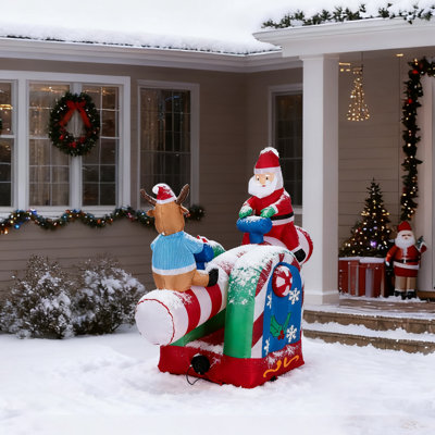 Balançoire à bascule motorisée 4,7 pi avec décoration de Noël père Noël et renne