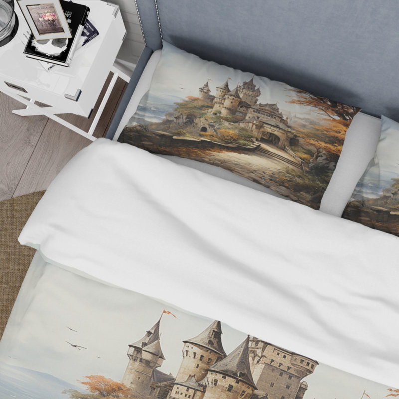 Ensemble de housse de couette en microfibre / polyester Castles, Housse de couette pour grand lit et 2 taies décor