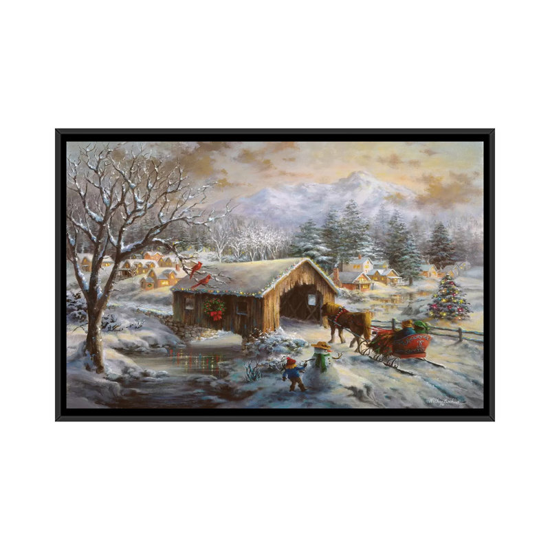 « recouvert bridge », reproduction d’art sur toile, H 18 po x l 26 po x P 1,5 po, Toile avec cadre noir, Pas de tapis