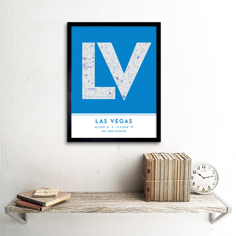 Las Vegas Nevada United States City Map by Wee Blue Coo - Single Picture Frame Typography