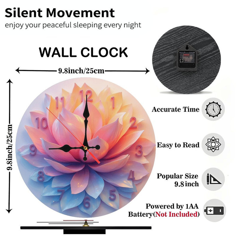 Magnifique horloge murale fleur de lotus