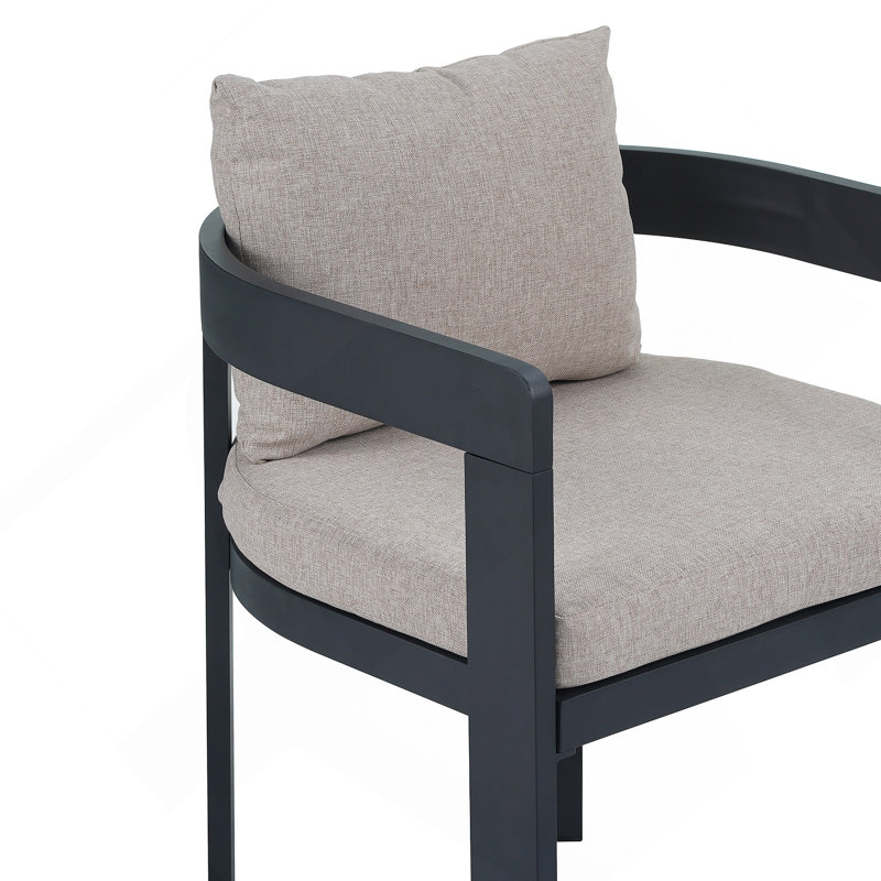 Outdoor Patio 3PCS Dining Set (2PCS Black Finished Aluminum Dining Chair With Beige Cushion And 1PC Acacia Wood Dining Table)