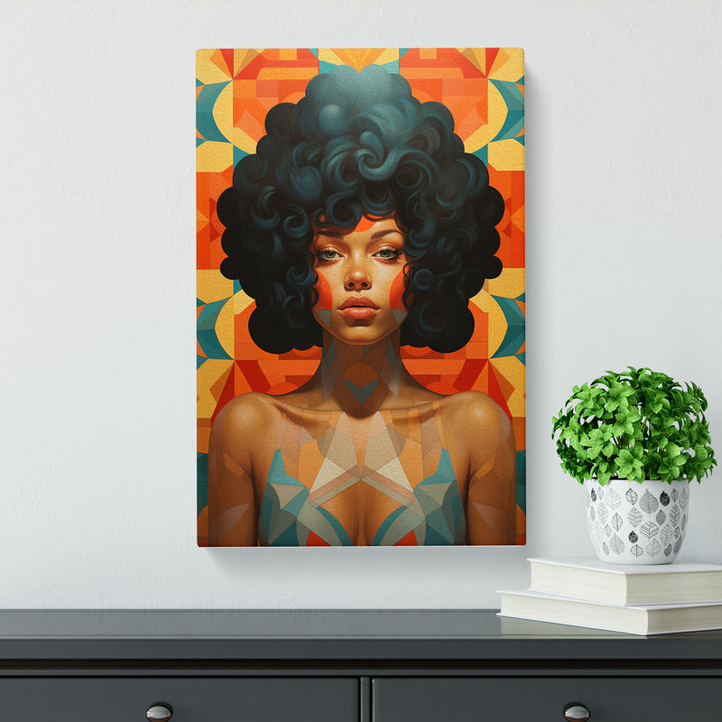 Woman With Curls Geometric - Print, 50cm H x 35cm W x 3cm D