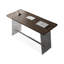 Bureau 1 tiroir brun noyer + bois manufacturé rectangulaire argent + acier inoxydable + acrylique-1027158282