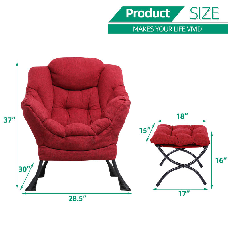 Cyntha 28.5" Wide Lounge Chair and Ottoman, Red Cotton