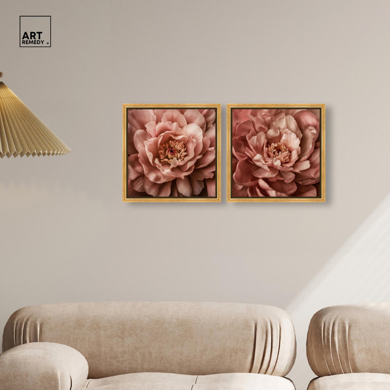 Ensemble de 2 reproductions d'art sur toile , H 13 po x l 13 po, Impression dans un cadre flottant sans passe-parto, Doré
