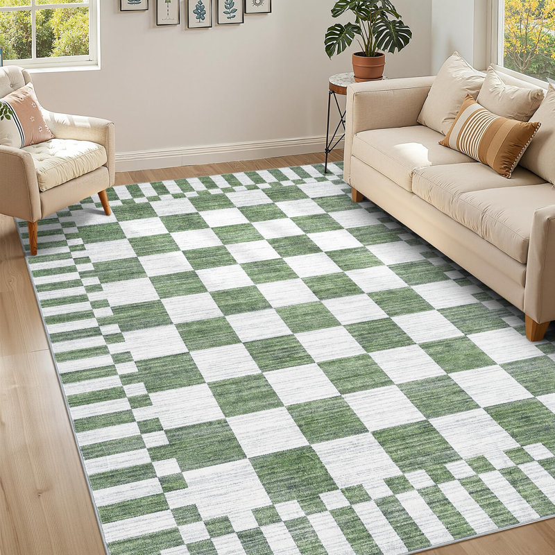 Checkered Rug for Living Room Washable Bedroom Rugs Non Slip Back Modern Classic Area Rug for Kids Boys Bedroom Home Decor Carpet for Dining Room Office