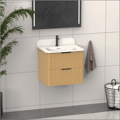 Meuble-lavabo cannelé avec lavabo et quincaillerie intégrés