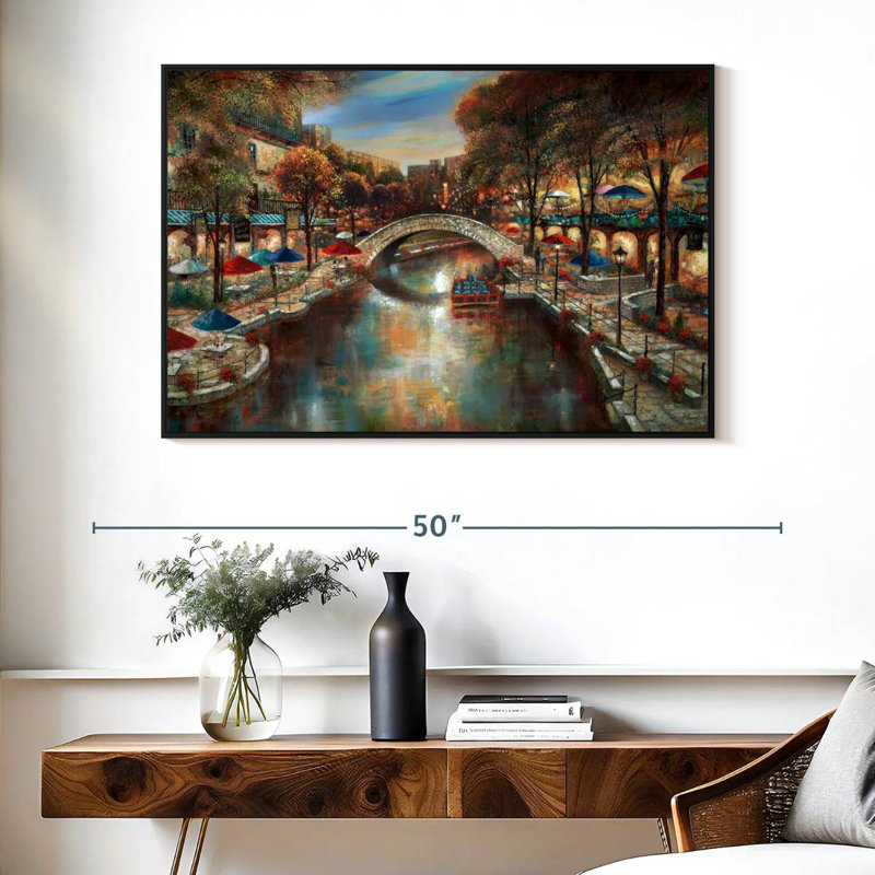 Soirée sur le canal, Cadre flottant noir, 40 po x 27 po