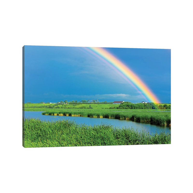 Canada, Quebec, St. Gedeon. Rainbow And Barn After Storm. by Jaynes Gallery - Wrapped Canvas Gallery-Wrapped Canvas Giclée