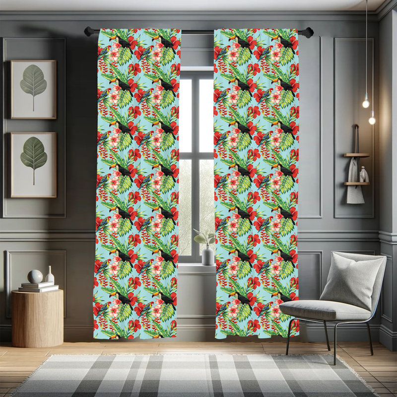 Exotic Floral Semi-Sheer Rod Pocket Curtain Panels, 28" x 84"