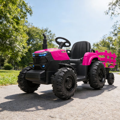 Tracteur électrique 12V pour enfants avec remorque détachable, voiture à 3 vitesses à deux moteurs avec musique à DEL pour enfants de 3 ans et plus