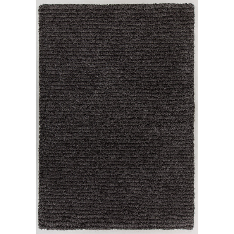 Tapis de zone noire fait main poils longs Schreck, Rectangle 5 pi x 7 pi 6 po