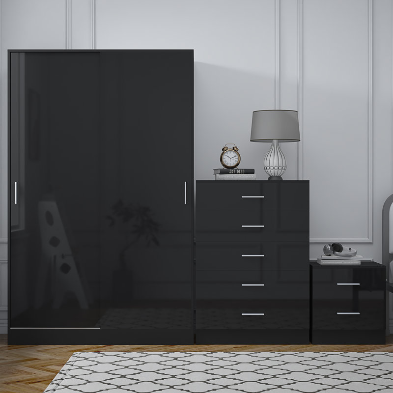 Eva Piece Bedroom Set, Black Gloss / Black Oak