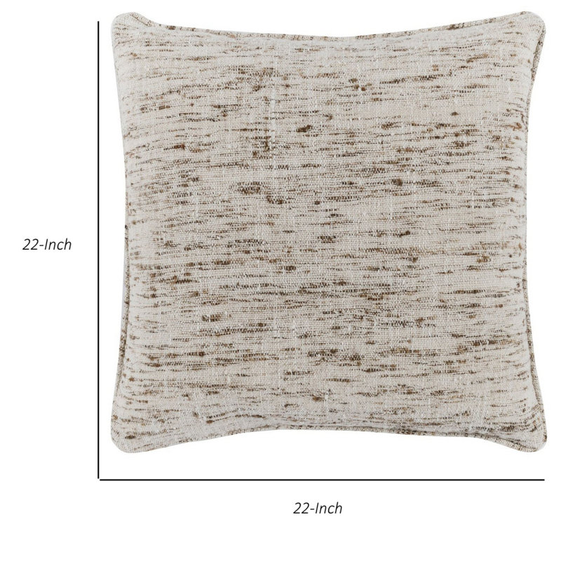 Tali Cream and Brown Cotton Linen Square Throw Pillow