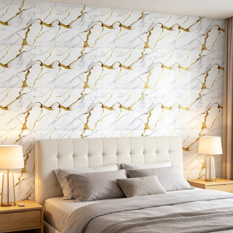 1 Roll Marble Tile Stickers 300cm x 60cm, Self Adhesive Wallpaper, Peel and Stick Wall Moulding Panels, for Kitchen Home Decor, Countertop Furniture, Easy to Remove