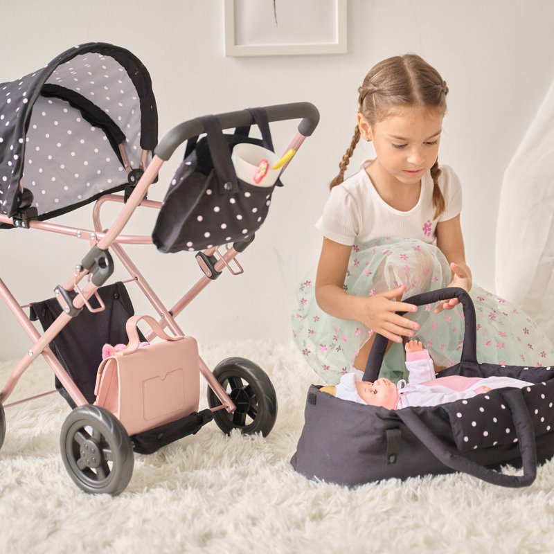 Olivia's Little World 2-in-1 Confetti Doll Classic Stroller With Removable Bassinet & Retractable Canopy, Black