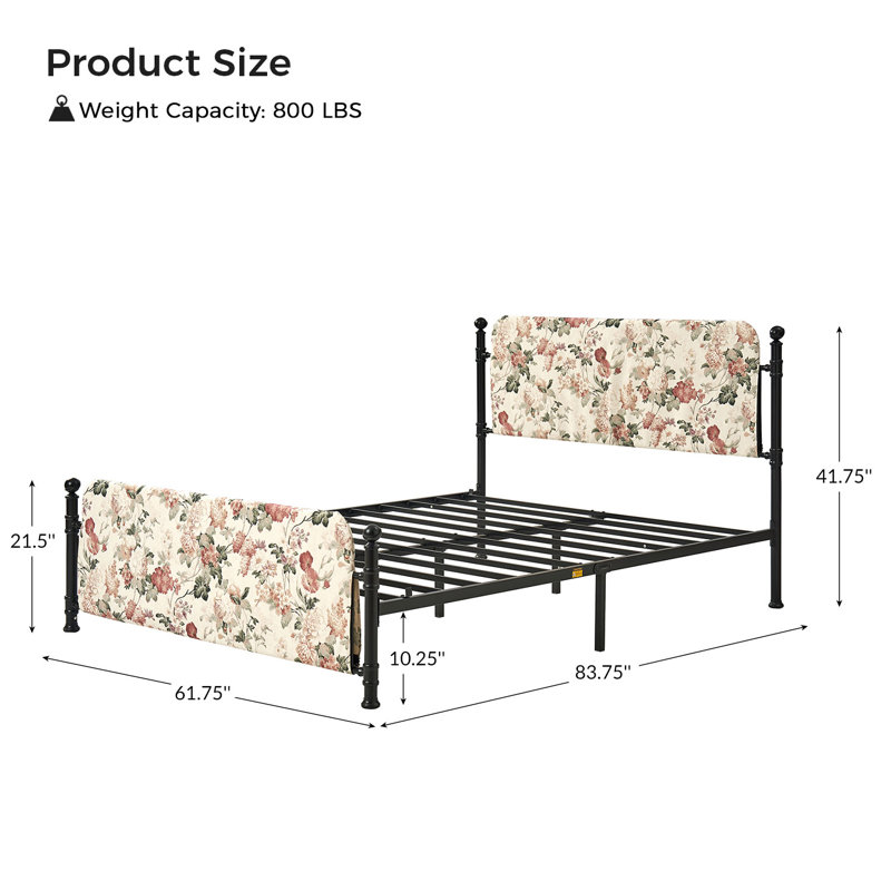 Carlyon 62" W Metal Four Poster Bed with Washable Slipcover and Adjustable Headboard, Blush