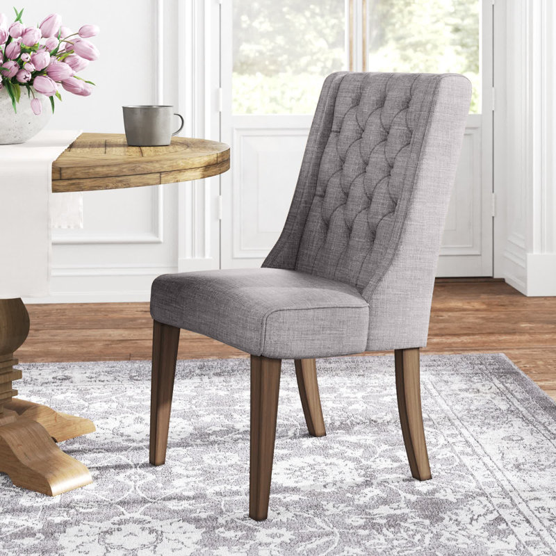 Dukinfield 20.5'' H Tufted Upholstered Side Chair, Gray Linen, Brown