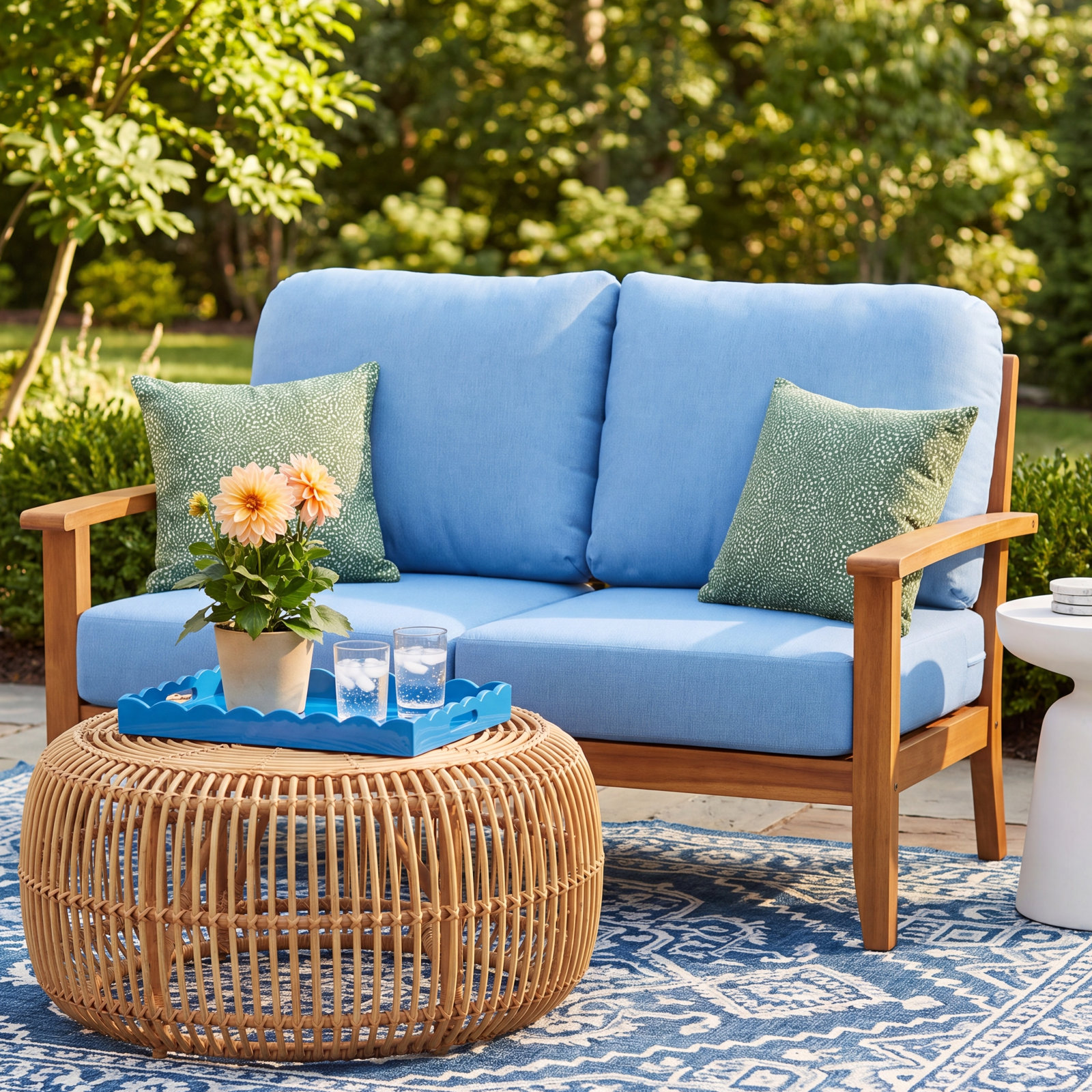 Amala Sunbrella® Indoor/Outdoor Loveseat Cushion, Canvas Air Blue Sunbrella® Canvas