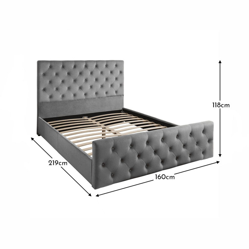 Mikayla Upholstered Bed, Double (4'6), Mist Grey