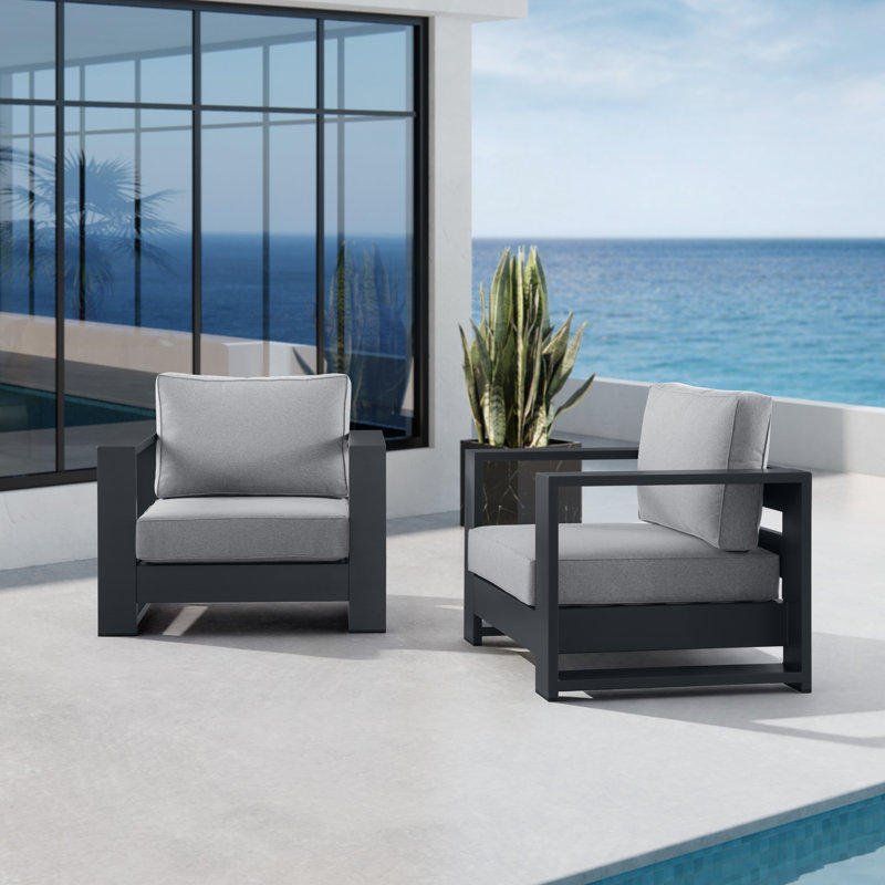 Ensemble de fauteuils d'extérieur en aluminium 37,40 po Hoyt (ensemble de 2), Ardoise noire / grisâtre, Gris