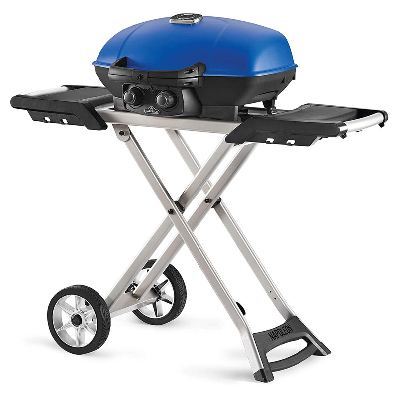 Napoleon TravelQ 285X Portable Propane Gas Grill and Scissor Cart with Griddle, Blue