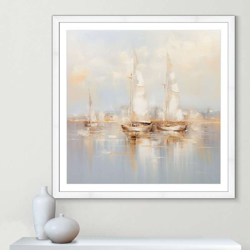 Impression de bateaux dorés II par Lazar Studio, Blanc satiné, Imprimé mat, L 42,5 po x H 42,5 po