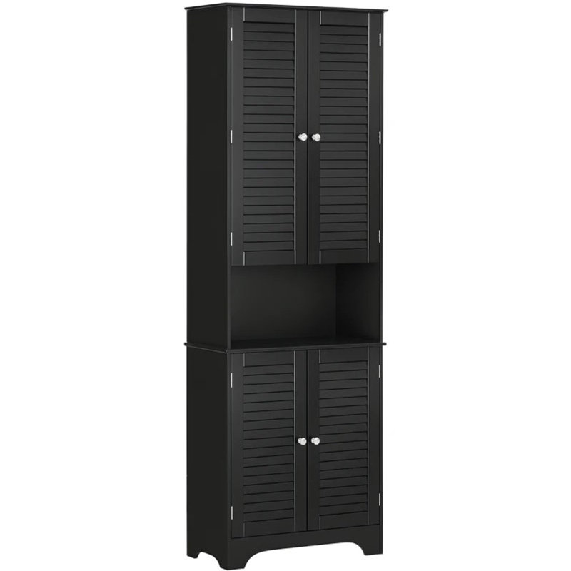 Grande armoire de rangement autoportante noire avec 2 armoires et tablettes réglables