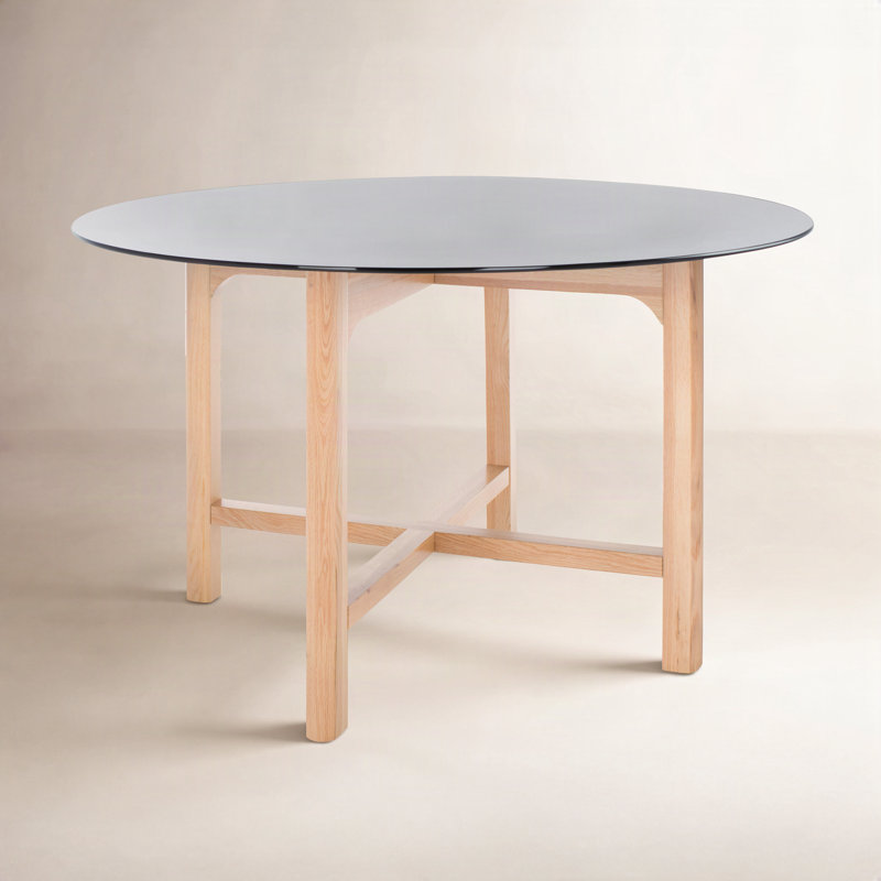 Table de salle à manger Angelou, Plateau noir / base chêne