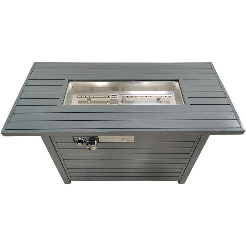 Table de foyer au propane en acier gris avec couvercle, 50000, temps de combustion de 8 heures, allumage par bouton-poussoir, H 25 po x l 42 po, table requise pour l'assemblage: l 42 po x H 25 po, zone de combustion en acier inoxydable